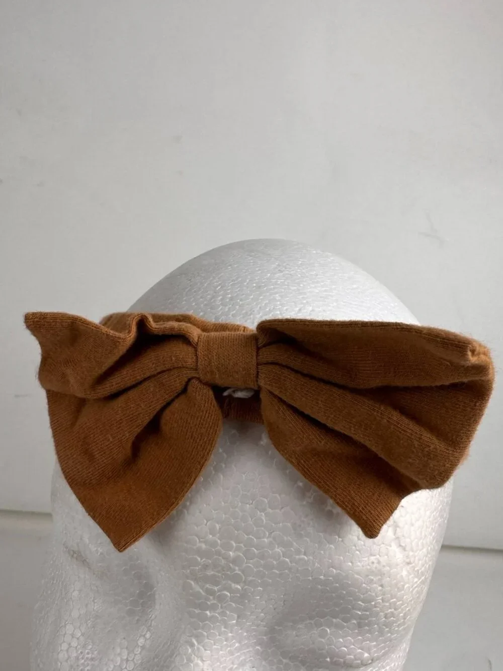 Baby Toddler Large Bow Elastic Headband Hair Wrap Rust Brown Knit